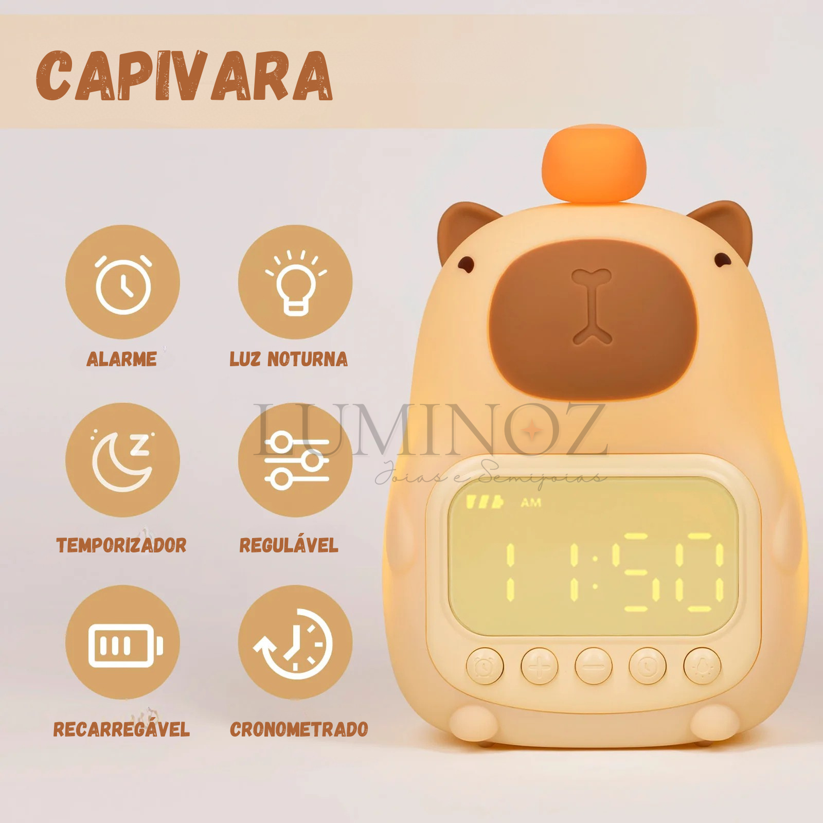 Capi Relógio | Despertador com Luz Noturna para Crianças
