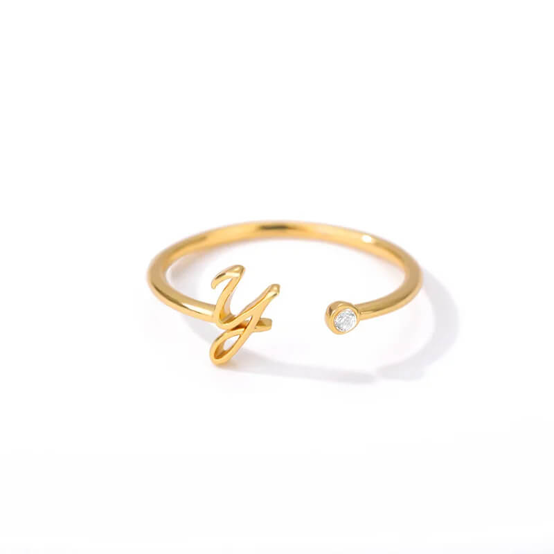 Anel minimalista com inicial banhado em ouro 18k impermeável