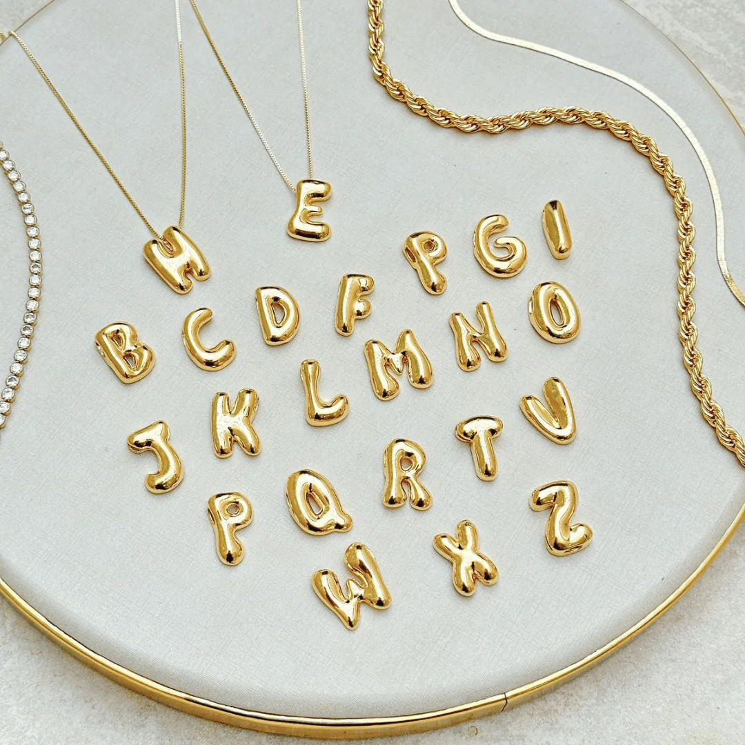 Colar + Pingente Letras Bubble | Banhado em Ouro 18K