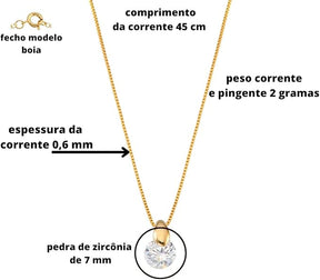 Colar + Pingente Ponto de Luz de zircônia Banhado a ouro 18K