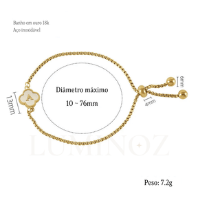 Pulseira com pingente de trevo com inicial banhado em Ouro 18K