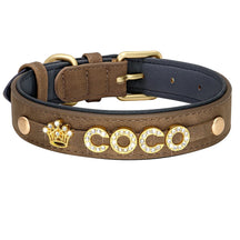 Coleira de couro personalizada para cães, nome personalizado, strass brilhante, colar para animais de estimação, nome diy, pata de osso grátis, pingente de coração