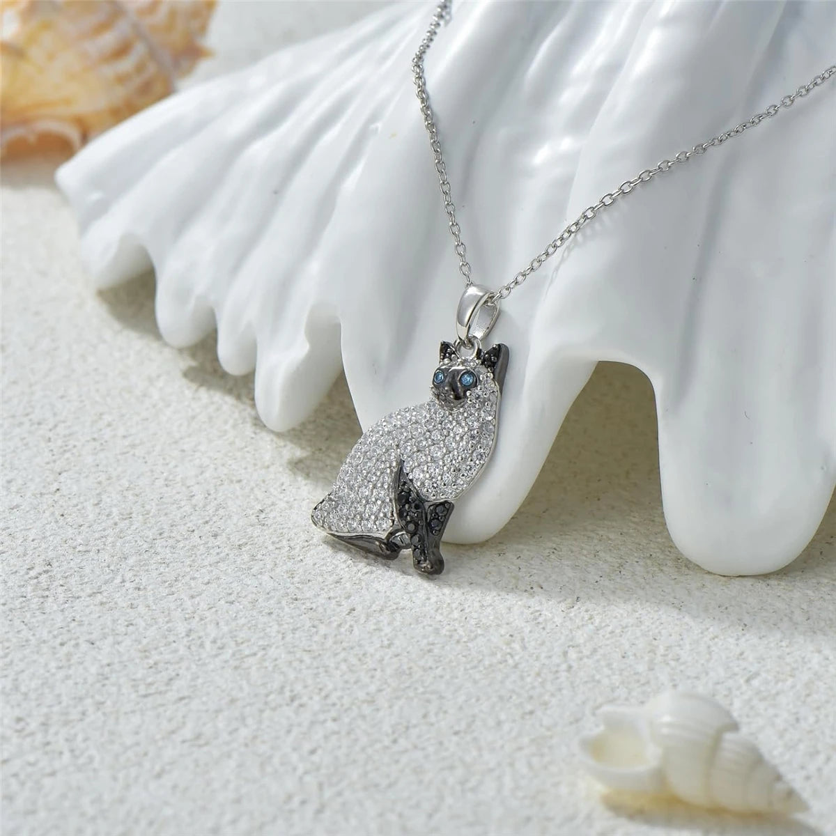 Colar + Pingente Gato Siamês | Em Prata 925
