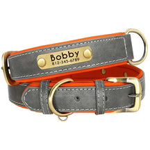 Coleira de couro personalizada para cães, conjunto de coleira de couro acolchoada macia para cães pequenos, médios e grandes com placa de identificação gravada gratuita