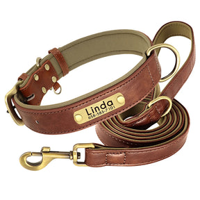Coleira de couro personalizada para cães, conjunto de coleira de couro acolchoada macia para cães pequenos, médios e grandes com placa de identificação gravada gratuita