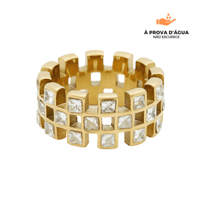 Anel Pontos Riviera Banhado em Ouro 18k - Luminoz