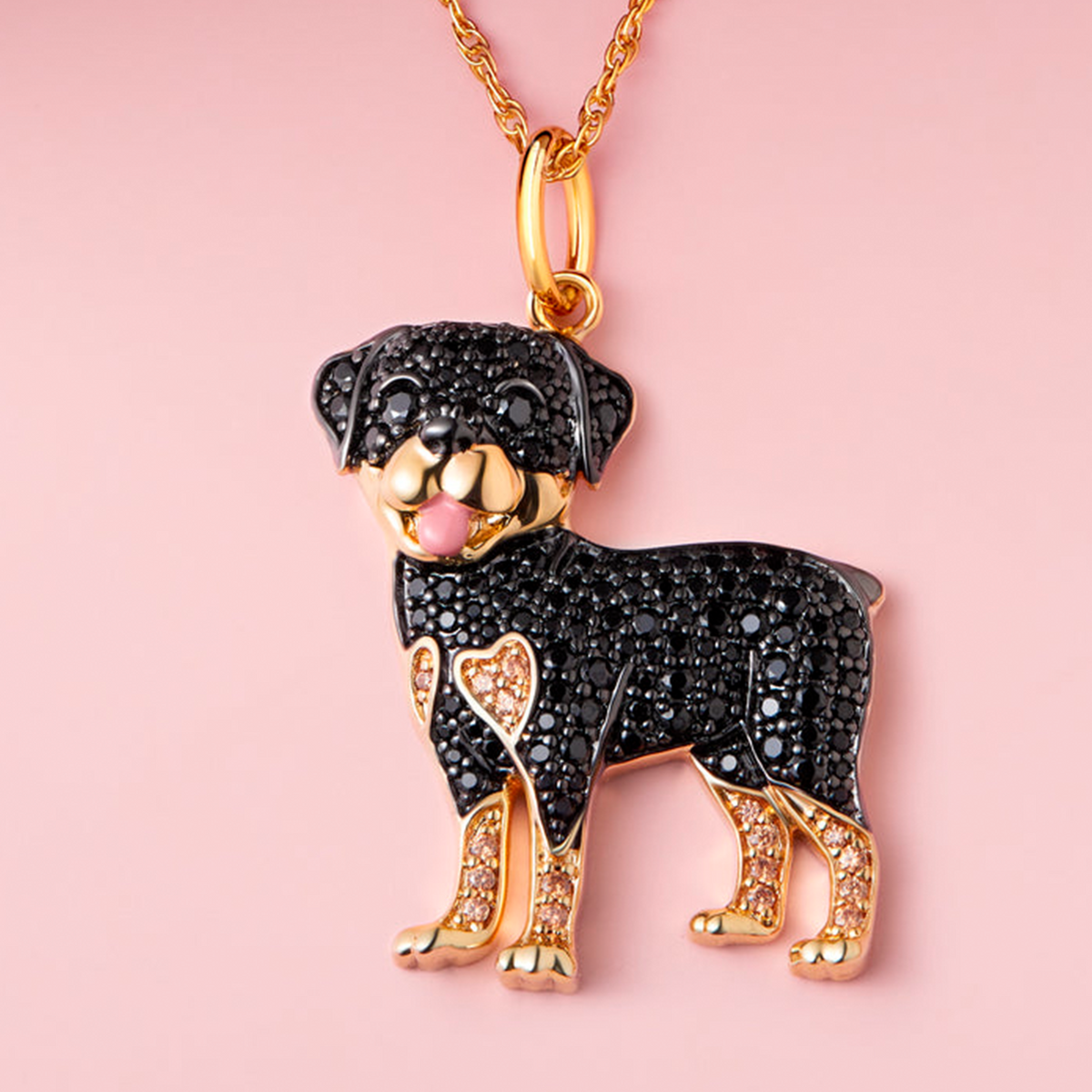 Colar + Pingente Rottweiler - Banhado em Ouro 18K