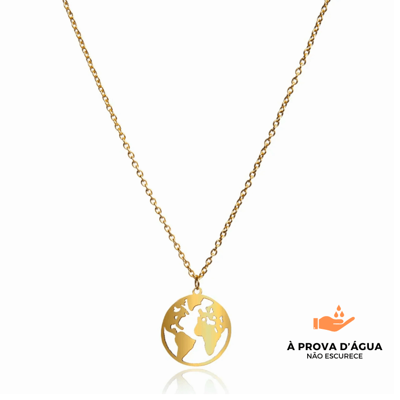 Colar com Pingente do Planeta Terra Banhado em Ouro 18k - Luminoz