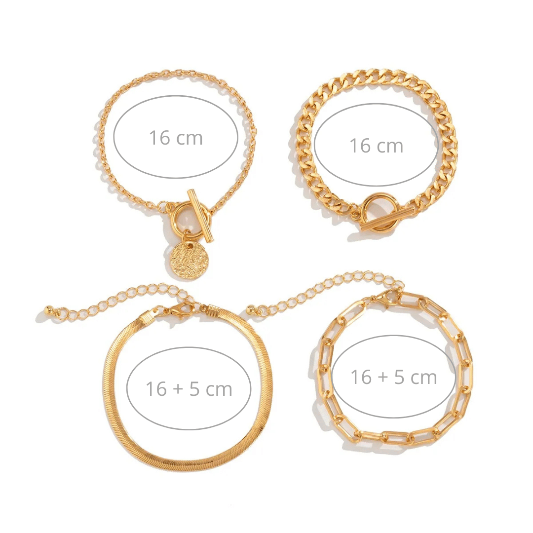 Conjunto 4 Pulseiras Banhadas em Ouro 18k - Compre 2, leve 4!